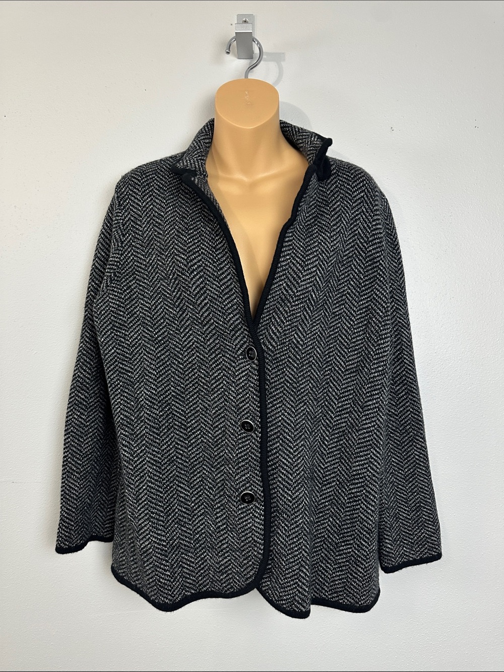 Talbots Pure Merino Wool Herringbone Button-Front Cardigan